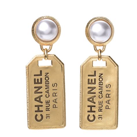 chanel gold tag earrings